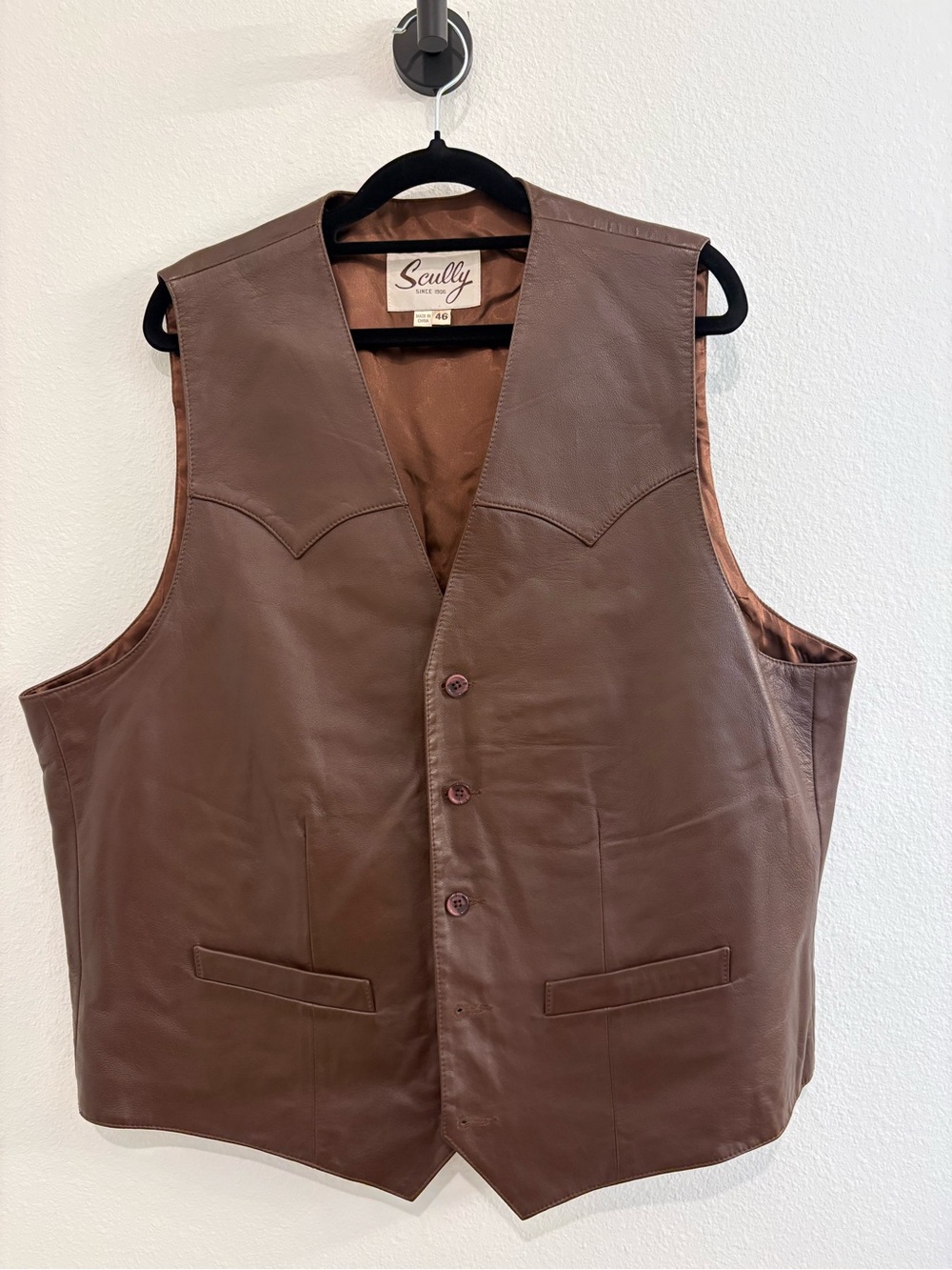 Scully Brown Genuine Leather & Satin Vest with Western Yoke